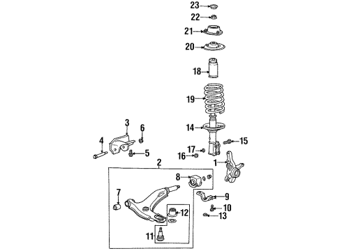 1997 Hyundai Accent Front Suspension Components, Lower Control Arm, Stabilizer Bar Arm & Ball Joint Assembly-Lower, RH Diagram for 54501-22200