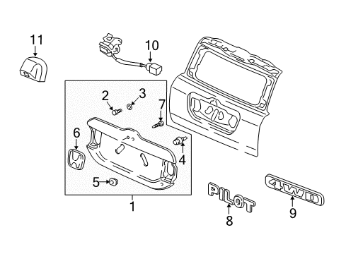 2006 Honda Pilot Exterior Trim - Lift Gate Emblem, Front Grille (H) Diagram for 75700-S0K-J02