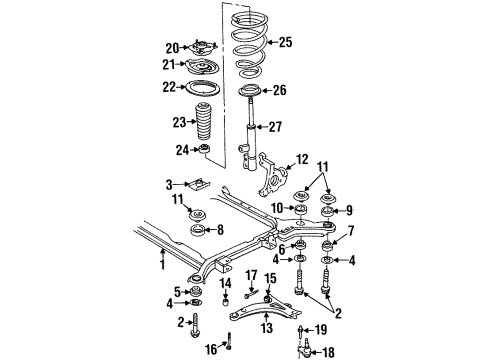 1997 Oldsmobile Aurora Front Suspension Components, Lower Control Arm, Stabilizer Bar Lower Insulator Diagram for 25674564