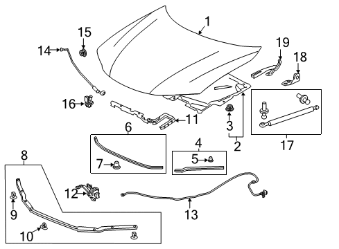 2014 Honda Accord Hood & Components Lock Assembly, Hood Diagram for 74120-T2A-A01