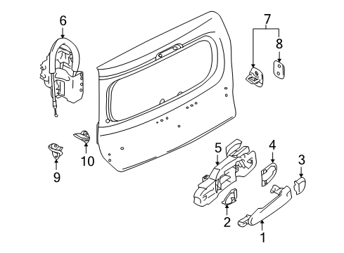 2009 Nissan Cube Back Door - Lock & Hardware Handle-Back Door, Inner RH Diagram for 90610-1FB0A