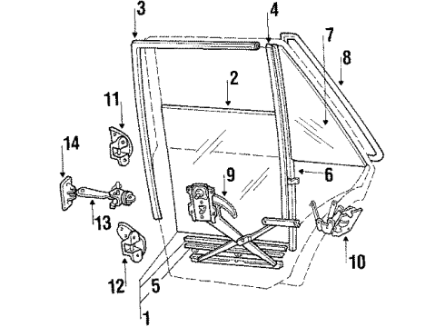 1987 Hyundai Excel Rear Door - Glass & Hardware Glass-Rear Door Window, LH Diagram for 83411-21000