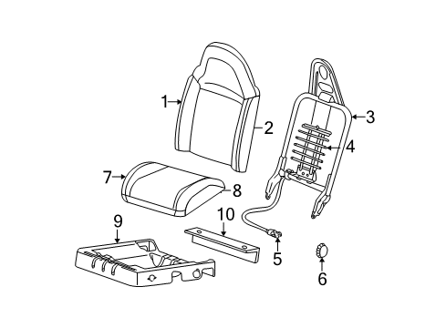 2010 Ford Ranger Front Seat Components Seat Cushion Pad Diagram for AL5Z-15632A22-B