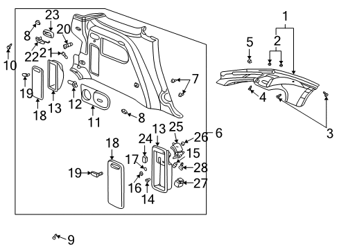 2001 Pontiac Aztek Interior Trim - Quarter Panels ABS Relay Bracket Diagram for 19151475
