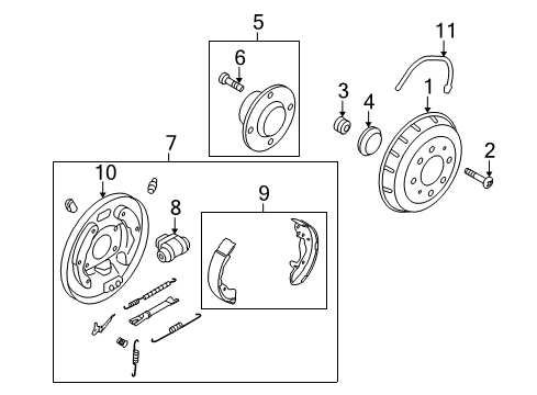 2009 Kia Spectra Rear Brakes Parking Brake Shoe Kit Rear Diagram for 583502FA00