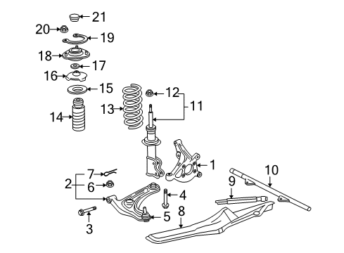 2004 Toyota MR2 Spyder Front Suspension Components, Lower Control Arm, Stabilizer Bar Center Brace Diagram for 53689-17010