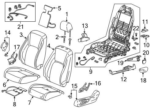 2021 Honda Clarity Driver Seat Components Heater Complete, Front Diagram for 81134-TRW-A21