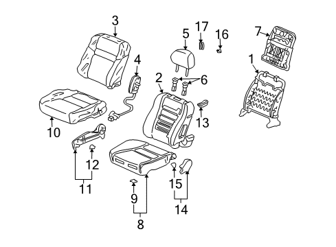 2004 Honda Accord Front Seat Components Pad, L. FR. Seat Cushion Diagram for 81537-SDN-A01