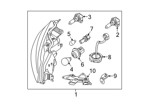 2012 Nissan Altima Headlamps Passenger Side Headlight Assembly Diagram for 26010-ZX00A