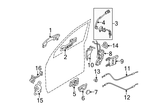 2009 Hyundai Tucson Front Door Front Door Side Lock Cable Assembly Diagram for 81391-2E000