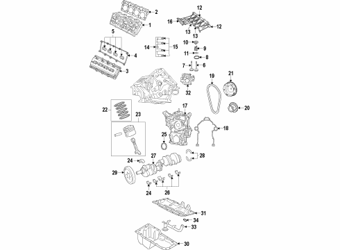 2014 Chrysler 300 Engine Parts, Mounts, Cylinder Head & Valves, Camshaft & Timing, Variable Valve Timing, Oil Cooler, Oil Pan, Oil Pump, Crankshaft & Bearings, Pistons, Rings & Bearings Engine Oil Cooler Diagram for 5037523AB