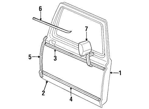 1987 Ford F-350 Front Door & Components, Outside Mirrors, Exterior Trim Mirror Diagram for E5TZ-17696-B