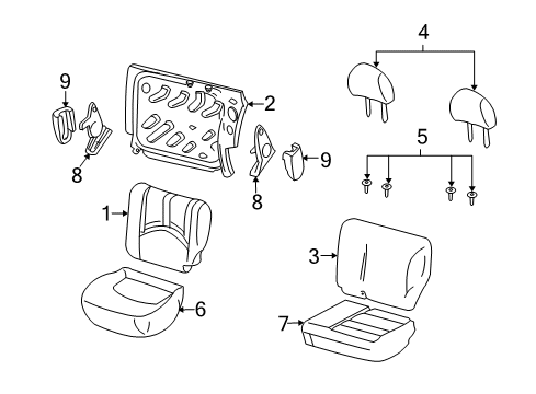 2001 Ford Escape Rear Seat Components Seat Cushion Pad Diagram for YL8Z7863840BA