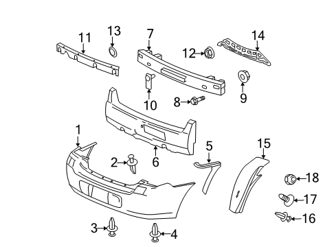 2005 Chevrolet Malibu Rear Bumper Shield-Rear Wheelhouse Panel Diagram for 15285158