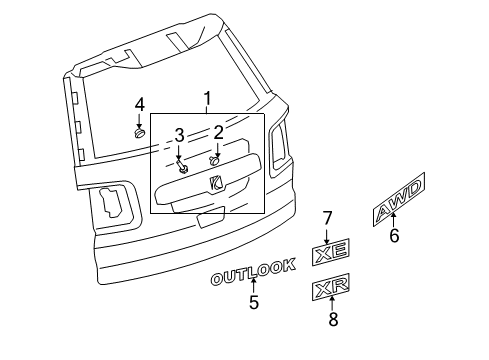 2007 Saturn Outlook Exterior Trim - Lift Gate Applique Asm-Lift Gate Center (W/Out Lamp) Diagram for 15881893