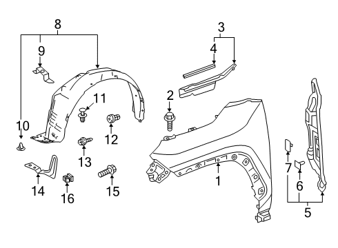 2021 Toyota RAV4 Prime Fender & Components Upper Seal Diagram for 53389-0R050