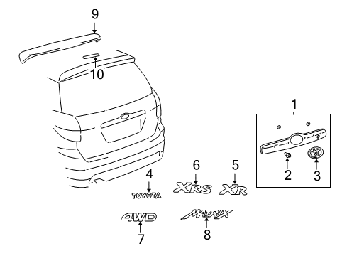 2005 Toyota Matrix Exterior Trim - Lift Gate Nameplate Diagram for 75441-02070