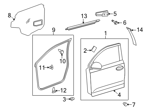 2014 Scion xD Front Door & Components, Exterior Trim Door Weatherstrip Diagram for 67862-52200