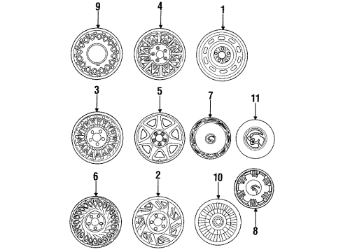 1990 Mercury Cougar Wheels, Covers & Trim Center Cap Diagram for E9WY-1130-C