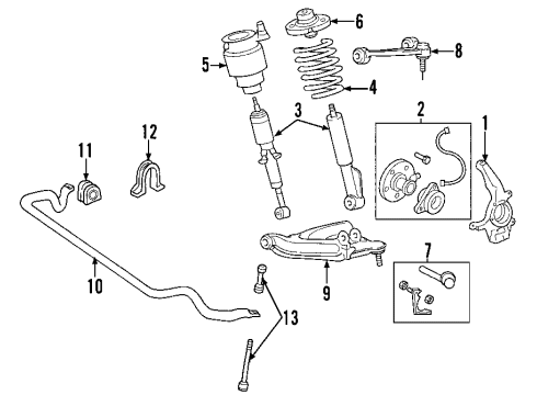 2003 Ford Expedition Front Suspension Components, Lower Control Arm, Upper Control Arm, Stabilizer Bar Adjust Cam Diagram for 6L1Z-3B236-AB