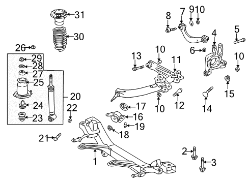 2002 Toyota Celica Rear Suspension Components, Lower Control Arm, Upper Control Arm, Stabilizer Bar Bumper Nut Diagram for 90178-10014