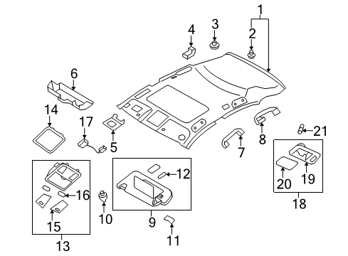 2013 Infiniti EX37 Sunroof Headlining Assy Diagram for 73910-1BD4A