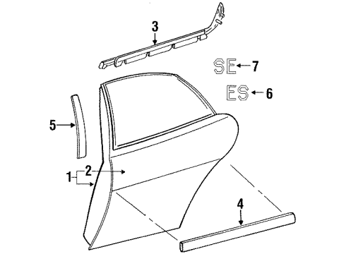 1995 Dodge Stratus Rear Door & Components, Exterior Trim Molding-Door Diagram for 5019270AA
