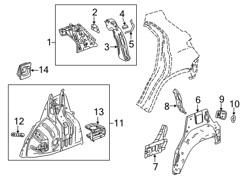 2020 Chevrolet Trax Inner Structure - Quarter Panel Lock Pillar Reinforcement Baffle Diagram for 95463558