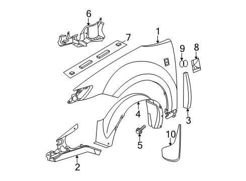 2005 Saturn Ion Fender & Components, Exterior Trim Fender Liner Diagram for 15283018