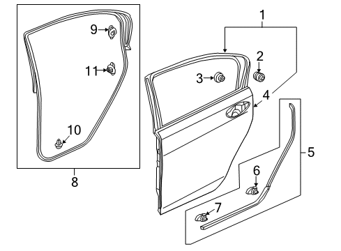 2020 Acura RLX Rear Door Sub-Seal, Left Rear Door (Lower) Diagram for 72869-TY2-A01