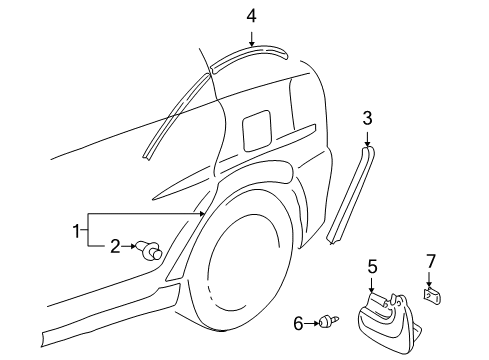 2003 Toyota Echo Exterior Trim - Quarter Panel Pad Diagram for 61788-52020