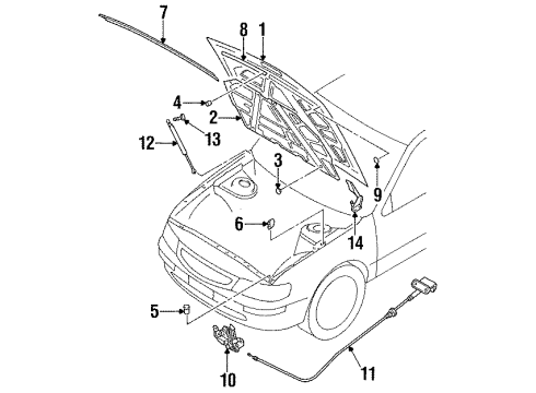 1996 Nissan Maxima Hood & Components Male Assy-Hood Lock Diagram for 65601-40U05