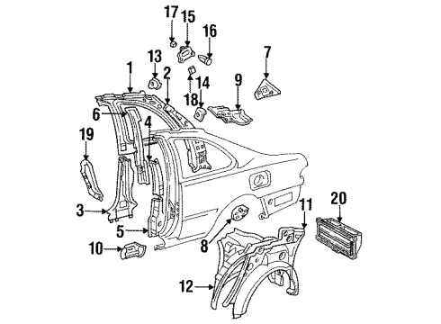 1995 Toyota Camry Quarter Panel & Components, Inner Structure, Exterior Trim Silencer, Quarter Vent Diagram for 62939-32020