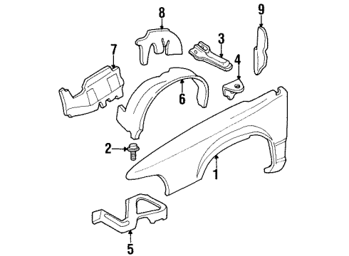 1997 Buick LeSabre Fender & Components Liner-Front Wheelhouse Panel *Black Diagram for 25657342