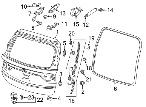 2019 Honda Odyssey Lift Gate Hinge Complete L, Tail Gate Diagram for 68260-THR-A02ZZ