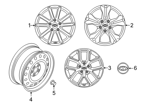 2018 Hyundai Sonata Wheels, Center Cap Aluminium Wheel Assembly Diagram for 52910-C2710