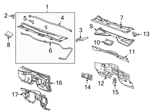 2016 GMC Sierra 3500 HD Cab Cowl Cowl Grille Diagram for 23131142