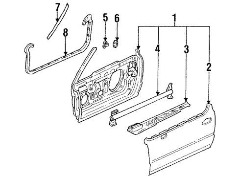 1995 Honda Civic del Sol Door & Components Weatherstrip, L. Door Diagram for 72350-SR2-013