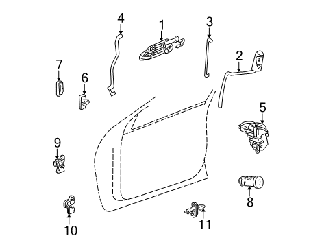 1998 Dodge Intrepid Front Door - Lock & Hardware Door Handle Diagram for 5102854AA