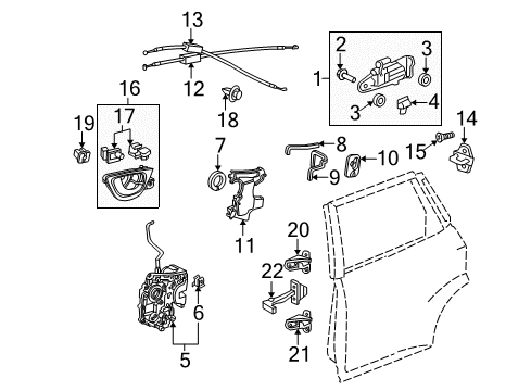 2011 Honda Fit Rear Door Regulator Assembly, Left Rear Door Power Diagram for 72750-TF0-003