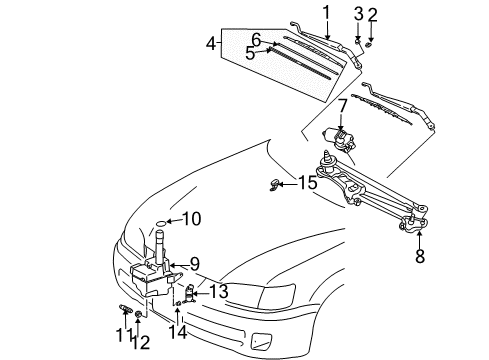 2002 Toyota Camry Wiper & Washer Components Motor Assy, Windshield Wiper Diagram for 85110-AA040