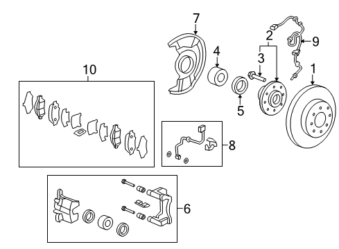2008 Honda Fit Brake Components Caliper Sub-Assembly, Left Front Diagram for 45019-SLN-A01