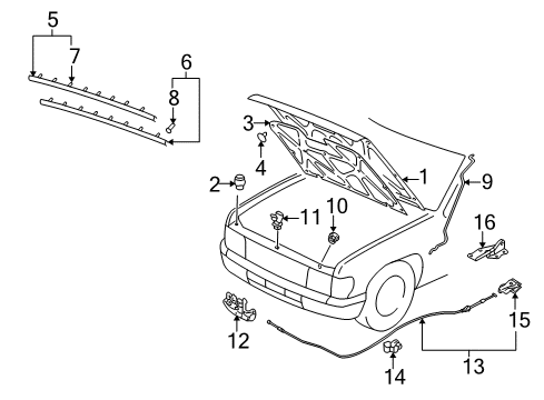 1999 Infiniti QX4 Hood & Components Hood Lock Male Assembly Diagram for 65601-1W301