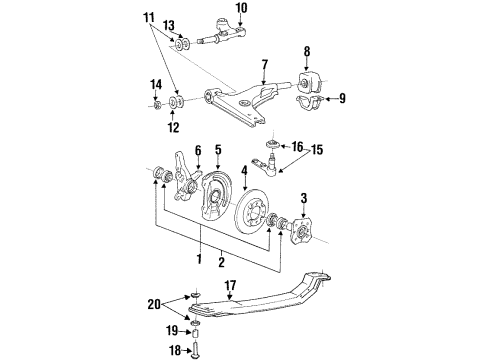 1995 Hyundai Scoupe Front Suspension Components, Lower Control Arm, Stabilizer Bar Bush-Front Diagram for 21720-24000