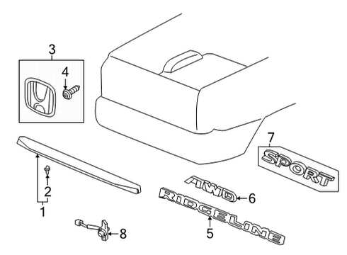 2021 Honda Ridgeline Exterior Trim - Tail Gate Garnish Assy., Tailgate Top Diagram for 74895-T6Z-A02