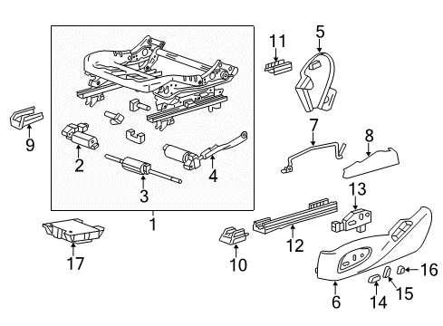 2015 Chevrolet Impala Power Seats Outer Finish Panel Bracket Diagram for 13592951