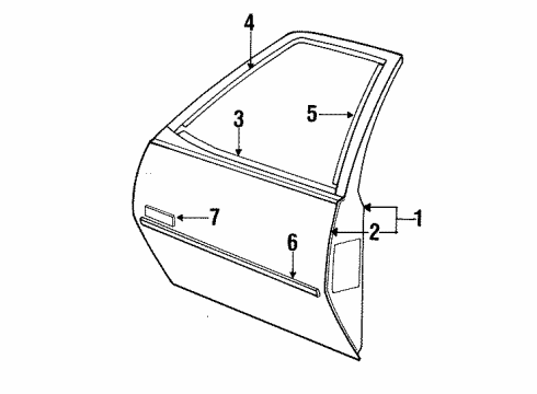 1992 Pontiac Sunbird Front Door & Components, Exterior Trim Molding Asm-O/P Front Door Center *White Diagram for 22571953