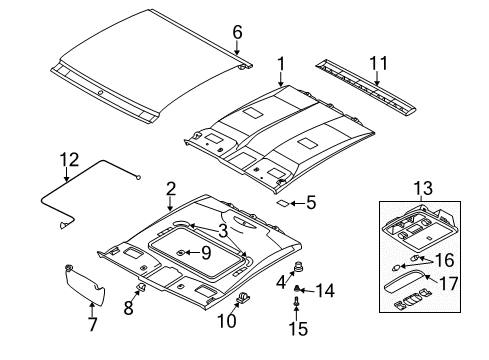 2003 Hyundai Tiburon Interior Trim - Roof Overhead Console Lamp Assembly Diagram for 92800-2C000-LK