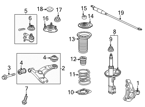 2017 Lexus CT200h Front Suspension Components, Lower Control Arm, Stabilizer Bar Upper Spring Insulator Diagram for 48157-76010