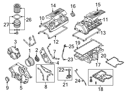 2004 BMW X5 Engine Parts, Mounts, Cylinder Head & Valves, Camshaft & Timing, Oil Pan, Oil Pump, Crankshaft & Bearings, Pistons, Rings & Bearings, Variable Valve Timing Guide Tube, Bottom Diagram for 11437537301